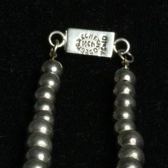 Vintage TAXCO MEXICO Sterling Silver BEADED NECKLACE Navajo Pearls HEAVY 32"Long